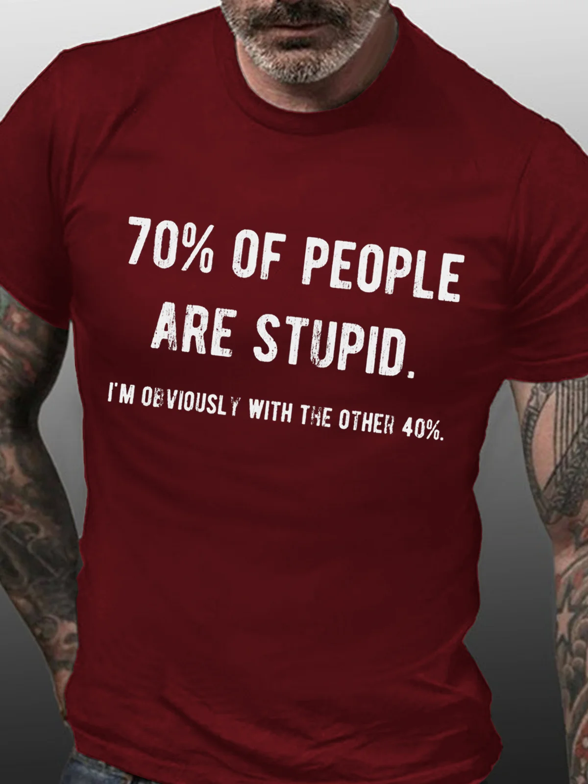 Men's Funny 70% Of People Are Stupid I'm Obviously The Other 40% Men's Loose Casual T-Shirt