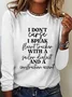 Women's I Don't Curse Casual Crew Neck Cotton-Blend Text Letters Long Sleeve Shirt