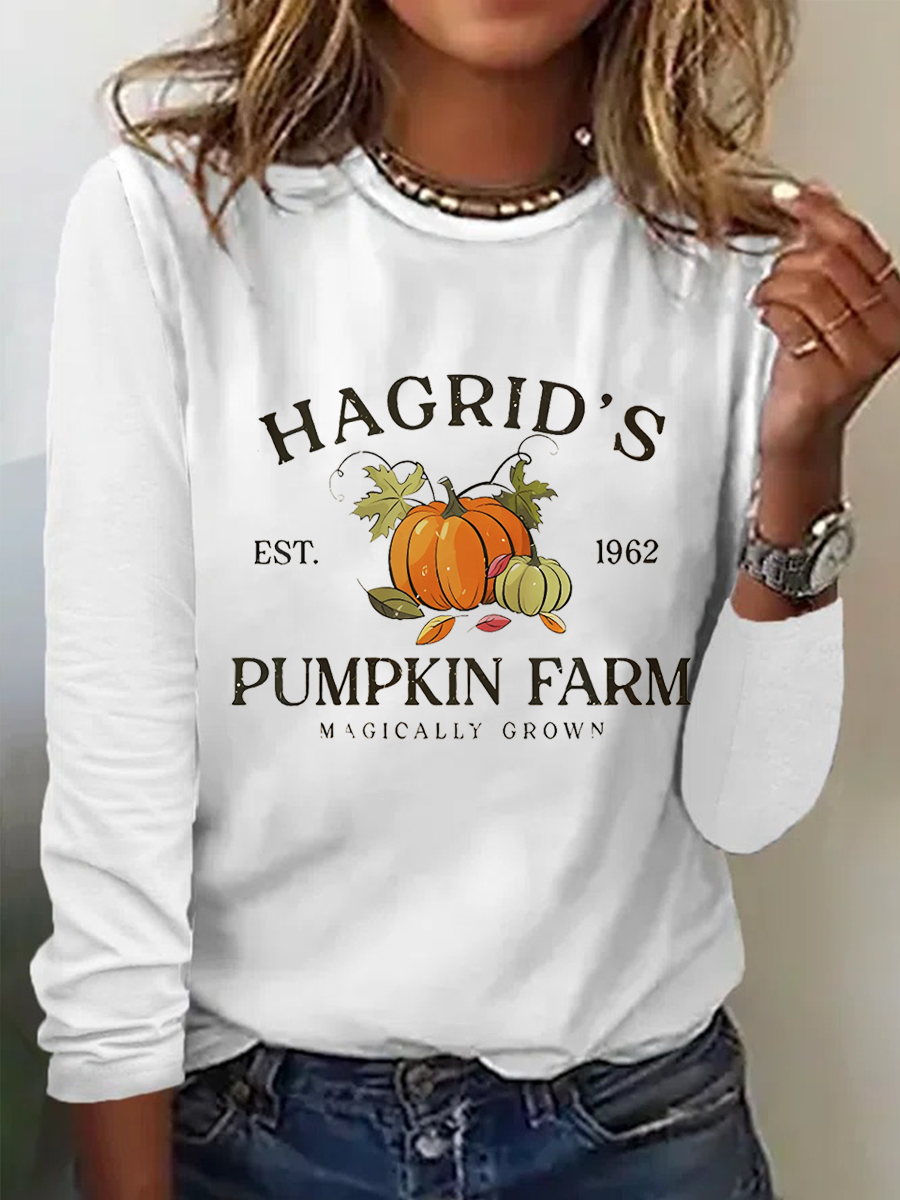 Hagrid's Pumpkin Patch Crew Neck Casual Long Sleeve Shirt