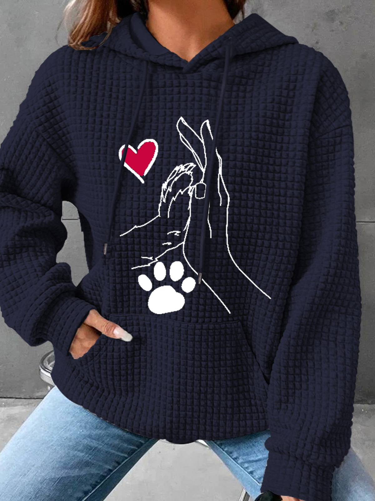 Women's Palm High-Fives Dog Paw Print Simple Dog Hoodie