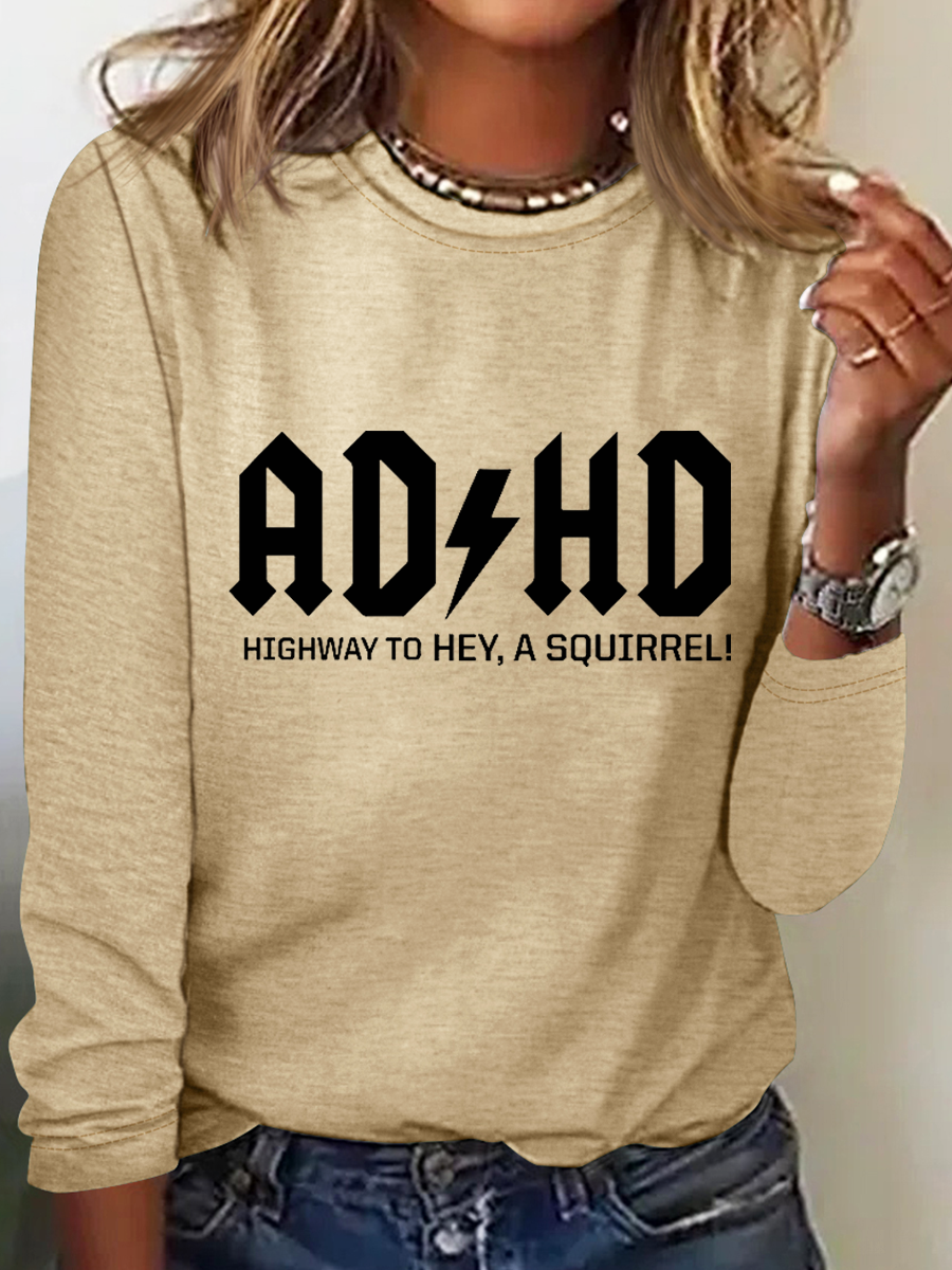 Funny Word ADHD Text Letters Simple Regular Fit Long Sleeve Shirt
