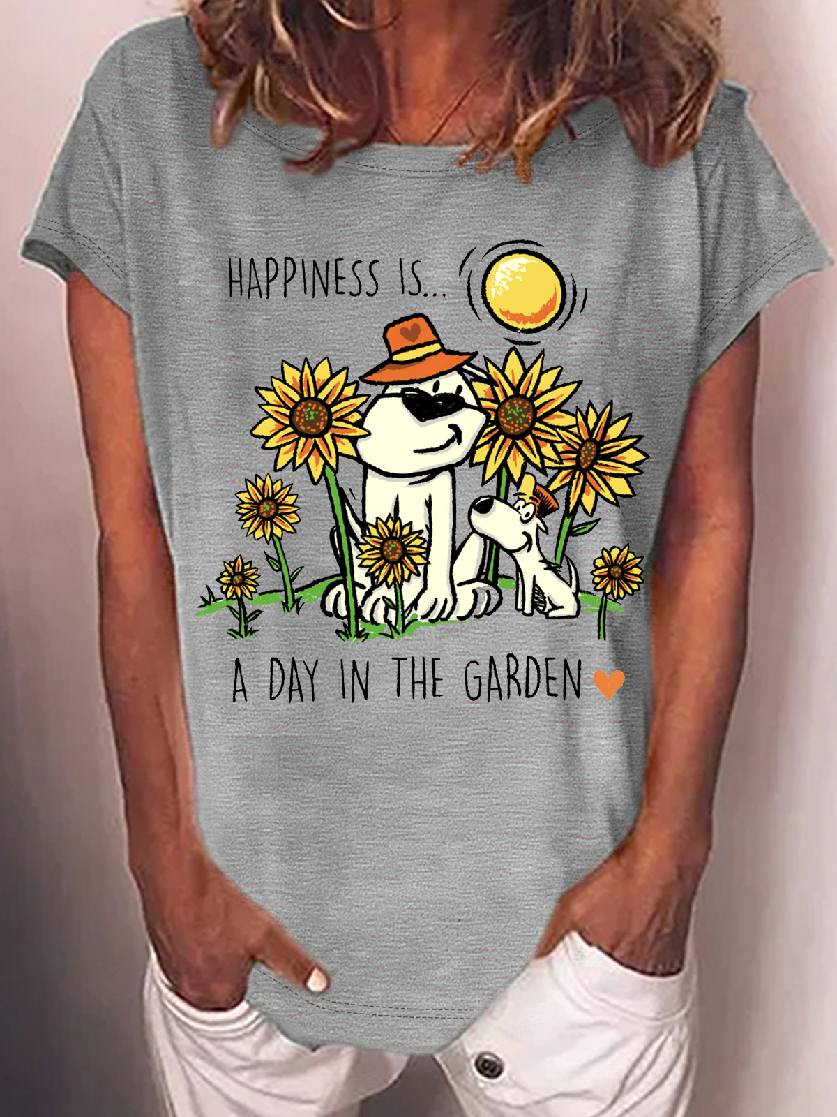 Happiness Is A Day In The Garden Cotton-Blend Loose Casual T-Shirt