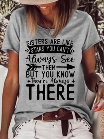 Women's Funny Sister Gift Letters Crew Neck Casual T-Shirt