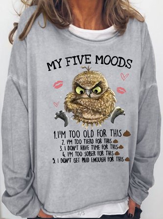Women's 5 Five Mood Letters Owl Casual Sweatshirt