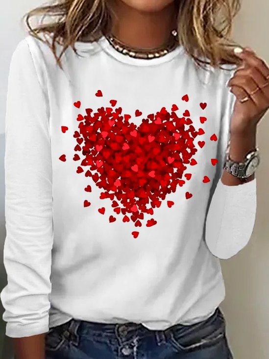 Women‘s Heart  Simple Cotton-Blend Long Sleeve Top