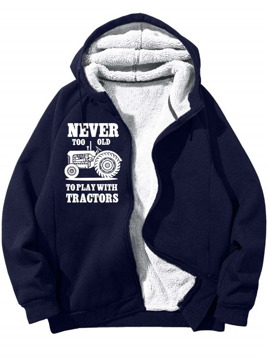 Men’s Never Too Old To Play With Tractors Casual Text Letters Hoodie Loose Sweatshirt