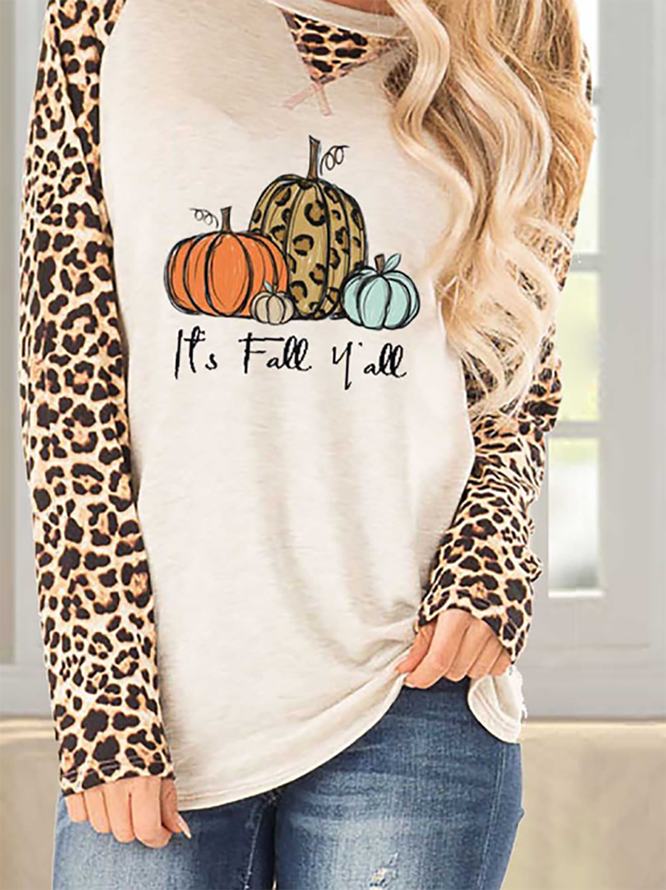 It's Fall Y'all Pumpkins Leopard T-Shirt | lilicloth