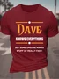 Men's Funny Word Dave knows everything Crew Neck Casual T-Shirt