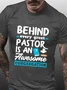 Men's Behind Every Great Pastor Is An Awesome CongregationCotton Casual Crew Neck Loose T-Shirt