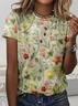 Simple Floral  Printing Crew Neck T-Shirt